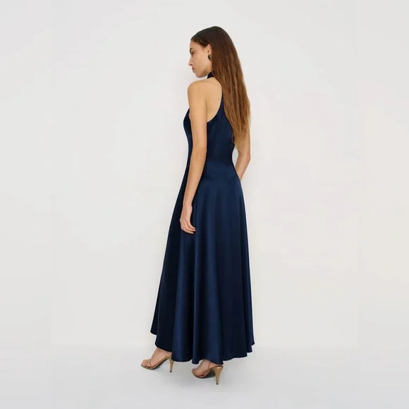 Reformation Katelyn Silk Dress in Navy - Picture 3 of 10